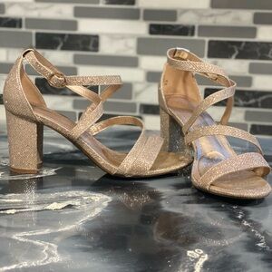 Gold Strap Low Chunky Heels